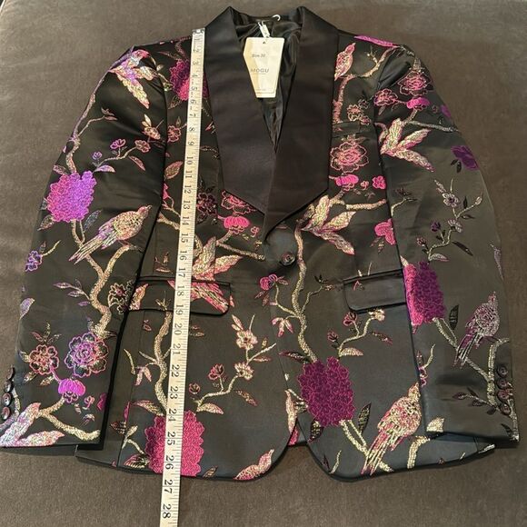 Men’s Floral Black Tuxedo Jacket & Vest Set Shawl Lapel Formal Party Size 30 NWT - Picture 10 of 13